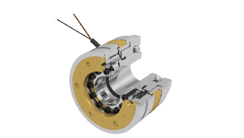 Dreidimensionale Darstellung einer Elektromagnet-Zahnkupplung M1 im Teilschnitt