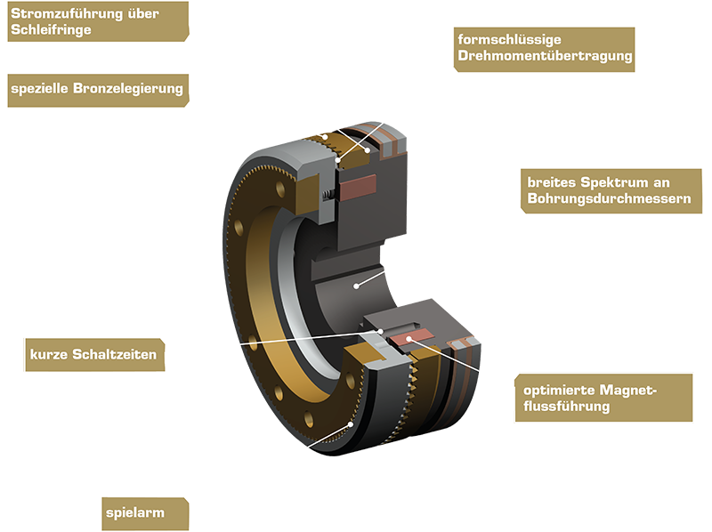 3D-Modell der schaltbaren Kupplung Typ 544 mit Darstellung technischer Details