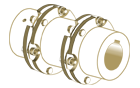 Renderizado 3D de un acoplamiento de eje rígido torsional con diseño robusto para una transmisión segura de par.