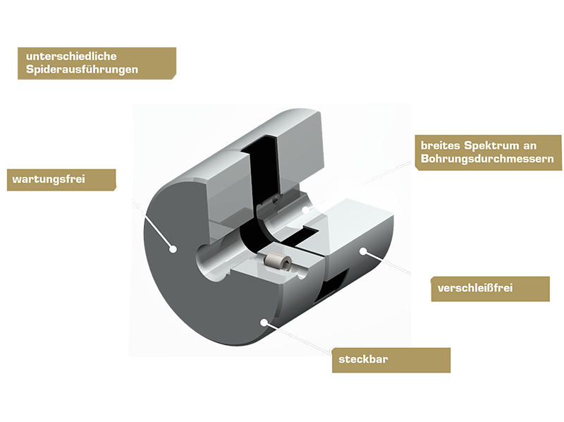 3D-Rendering einer drehelastischen Wellenkupplung Typ 315 mit sichtbaren elastischen Komponenten.