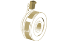 3D rendering of an electromagnetic multi-disc clutch showing its compact external structure designed for use in automated drive systems.