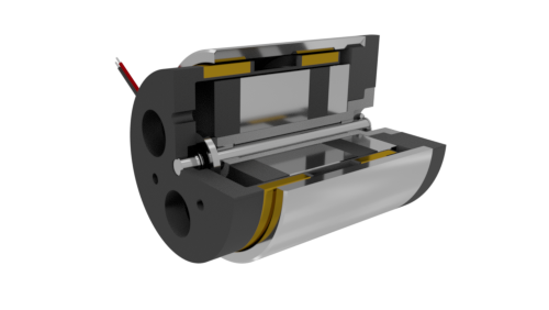 Dreidimensionale Darstellung eines Tauchspulenaktors im Teilschnitt