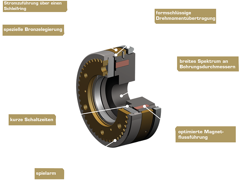 Detailreiches 3D-Modell einer elektromagnetischen Zahnkupplung Typ 550 mit sichtbaren Zahnrädern und magnetischen Bauteilen