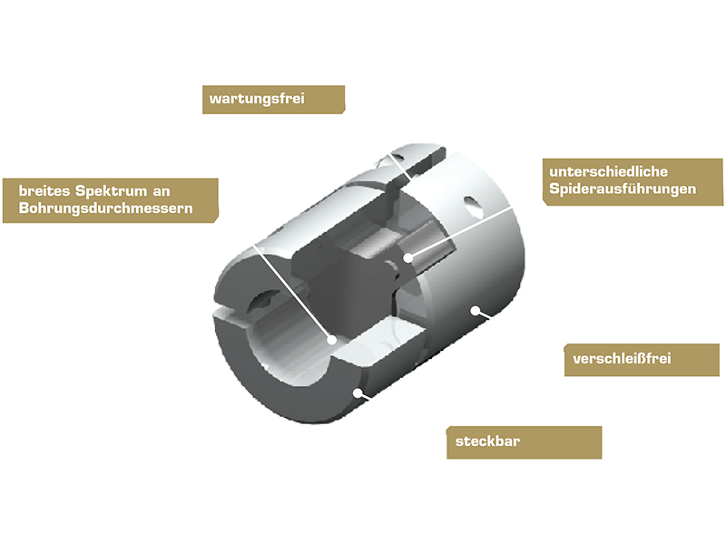 3D-Rendering einer drehelastischen Wellenkupplung Typ 325 mit sichtbaren elastischen Komponenten.