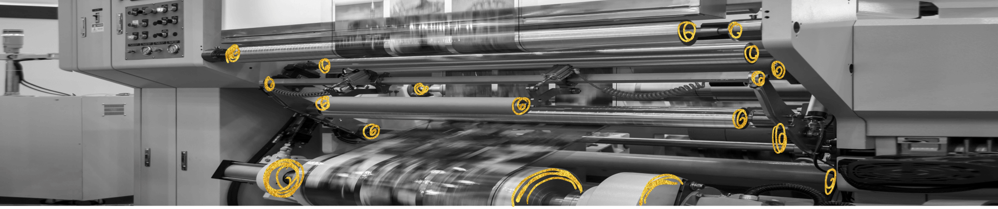 Industrial printing machine with built-in coupling for drive system control