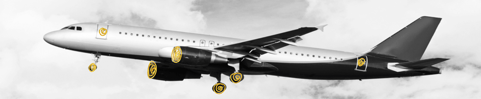 Side view of an aircraft featuring integrated coupling and brake for controlling technical systems