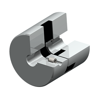 3D-weergave van een torsioneel elastische koppeling type 315 die elastische koppeloverdracht en onderdelen toont.