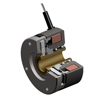 3D rendering of an electromagnetic multi-plate clutch type 501 showing clutch plates, magnetic coil, and housing