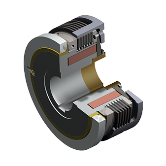 Technische 3D-Ansicht der elektromagnetischen Lamellenbremse Typ 532 mit Fokus auf kompakte Bauweise und Lamellenpaket.